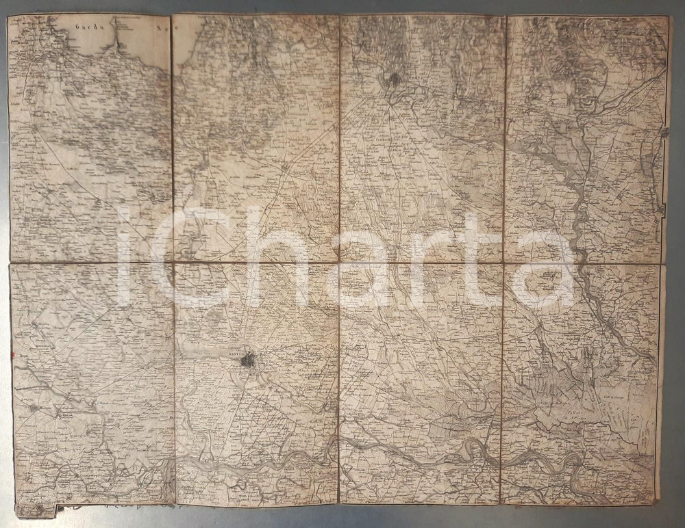 Mappa, planimetria storica 1860 ca ITALIA RISORGIMENTO  Linea del Mincio  Mappa su tela 50x37 cm RARA 1
