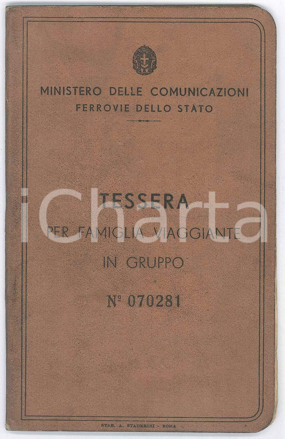 1938 FERROVIE DELLO STATO Tessera per famiglia viaggiante in gruppo *BRIANZI