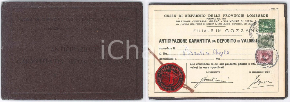Oggetto da collezione cartaceo 1956 CARIPLO GOZZANO NO Anticipazione garantita da deposito valori Libretto 1
