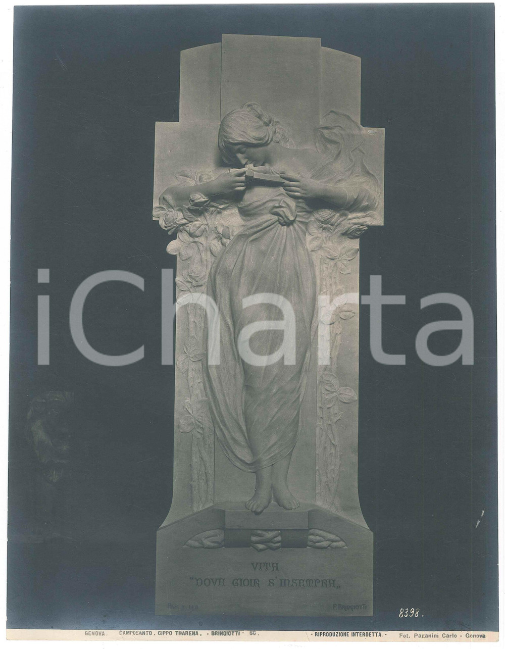 Fotografia d epoca originale 1910 ca GENOVA Cimitero Staglieno  Cippo THARENABRINGIOTTI Foto Carlo PAGANINI 1