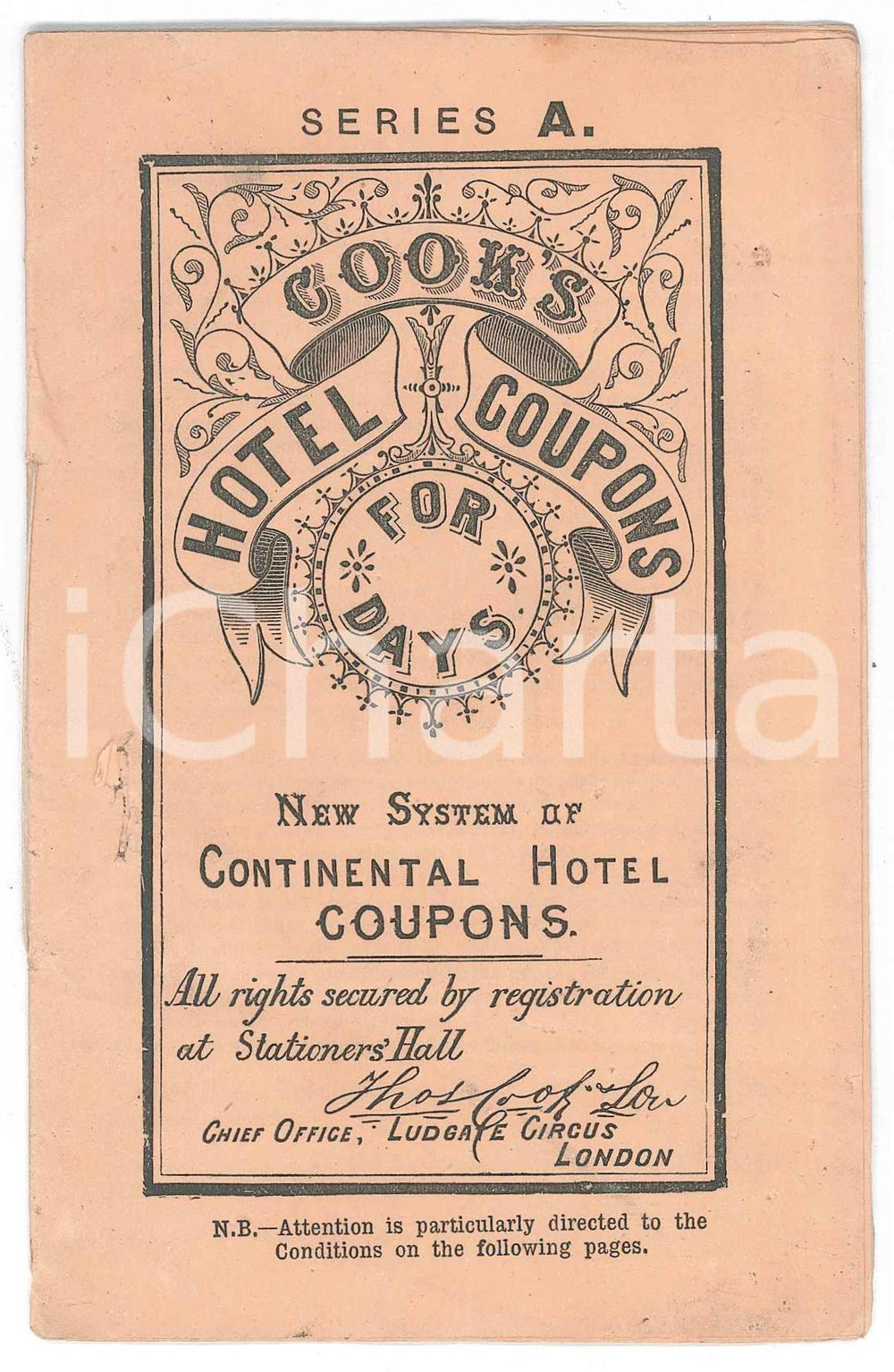 Libro, pubblicazione d epoca 1900 ca LONDON  COOK S Hotel coupons  Series A  Booklet 14 p. 1