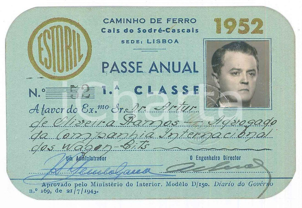 Oggetto da collezione cartaceo 1952 PORTUGAL Caminho de Ferro  Cais do SodrÃ©Cascais  Passe anual 1