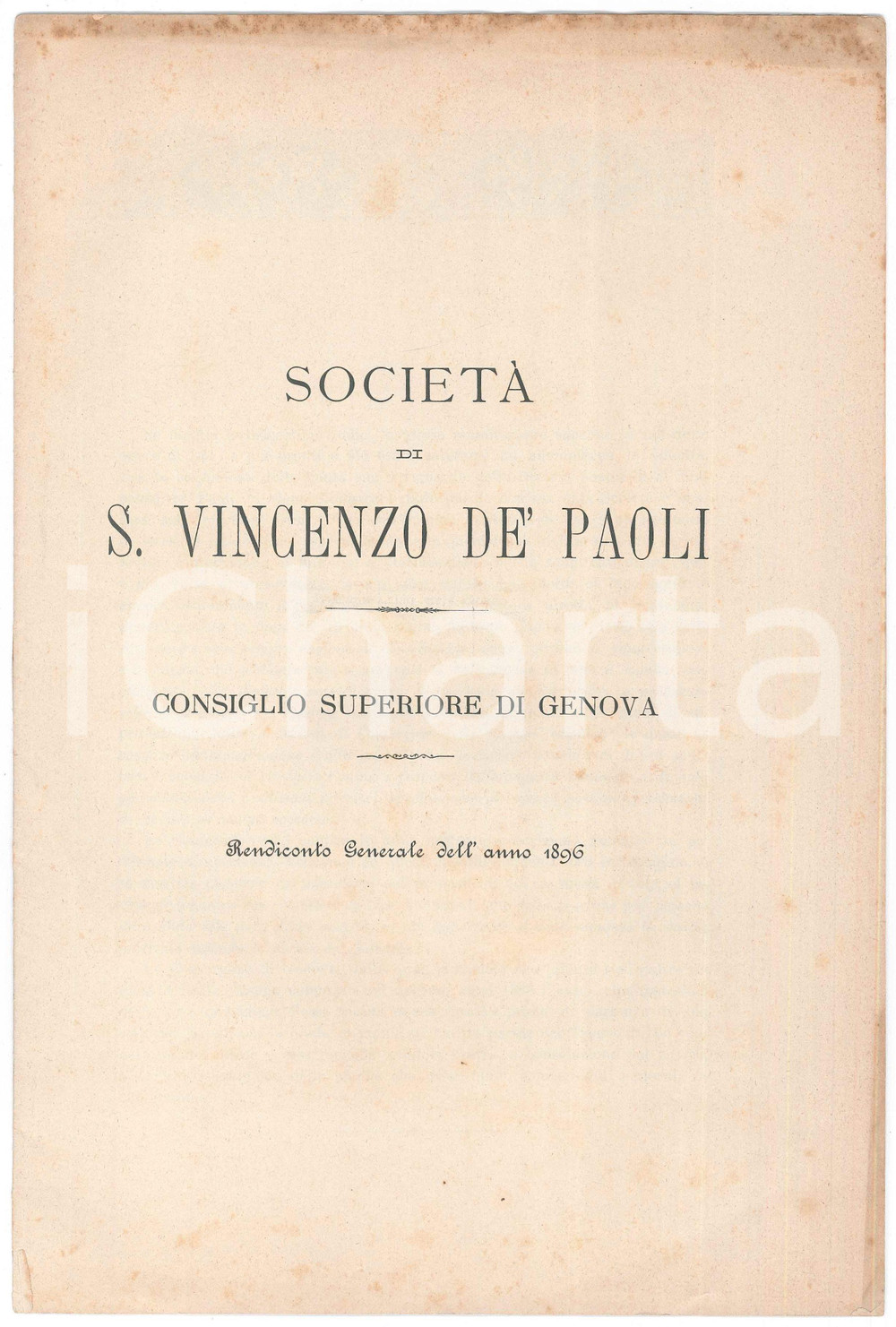 Documento originale, autentico 1896 MODENA SocietÃ  S. VINCENZO DE  PAOLI Consiglio Superiore  Resoconto 1895 1