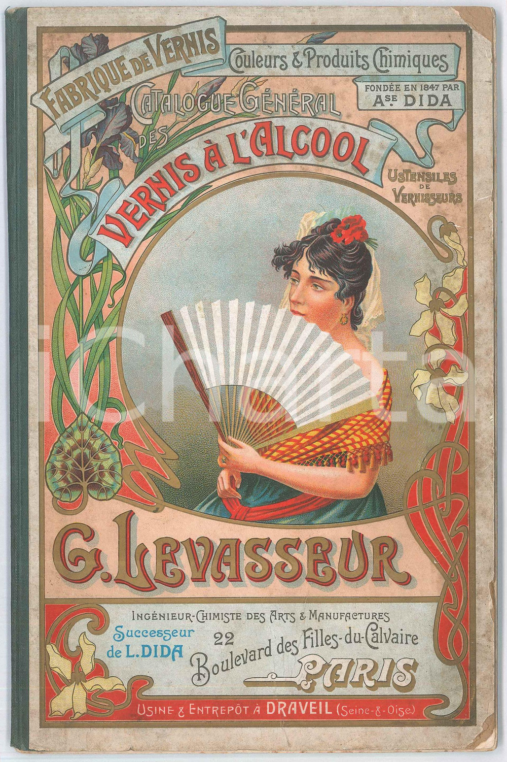 Materiale pubblicitario d’epoca 1905 PARIS Fabrique C. LEVASSEUR  Catalogue vernis Ã  l alcool ILLUSTRE  56 pp. 1