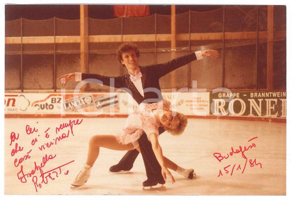 Fotografia d epoca originale 1984 BUDAPEST  PATTINAGGIO  Isabella MICHELI Roberto PELIZZOLA Foto AUTOGRAFI 1