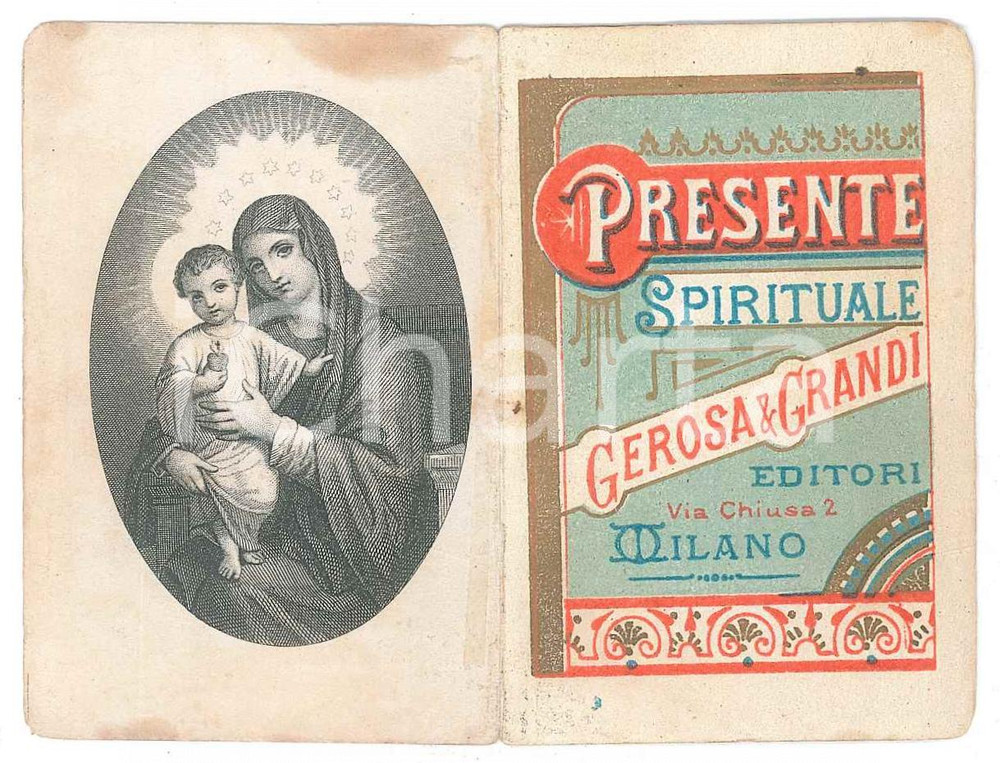 Oggetto da collezione cartaceo 1890 ca MILANO  GEROSA & GRANDI Editori  Presente spirituale Biglietto 1