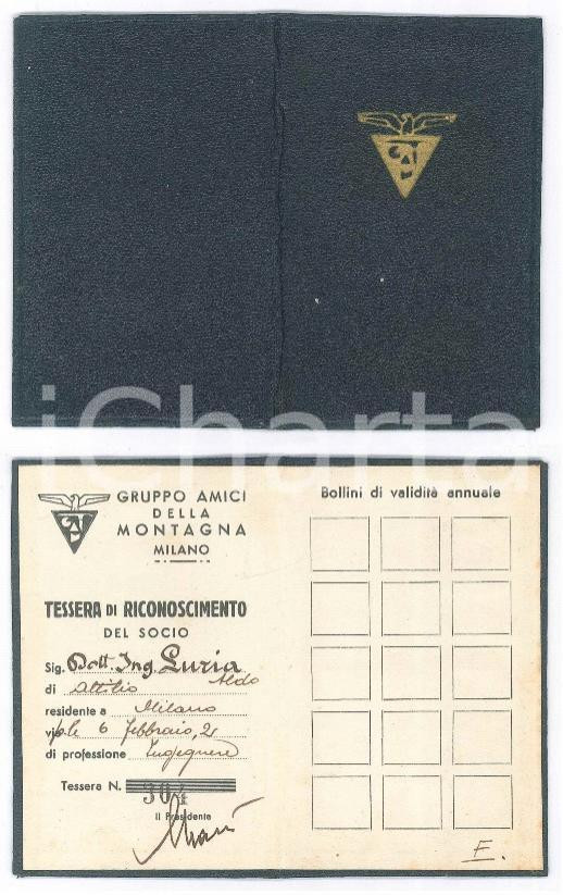 Oggetto da collezione cartaceo 1935 ca MILANO  GAM Gruppo amici della montagna  Tessera di Aldo LURIA 1