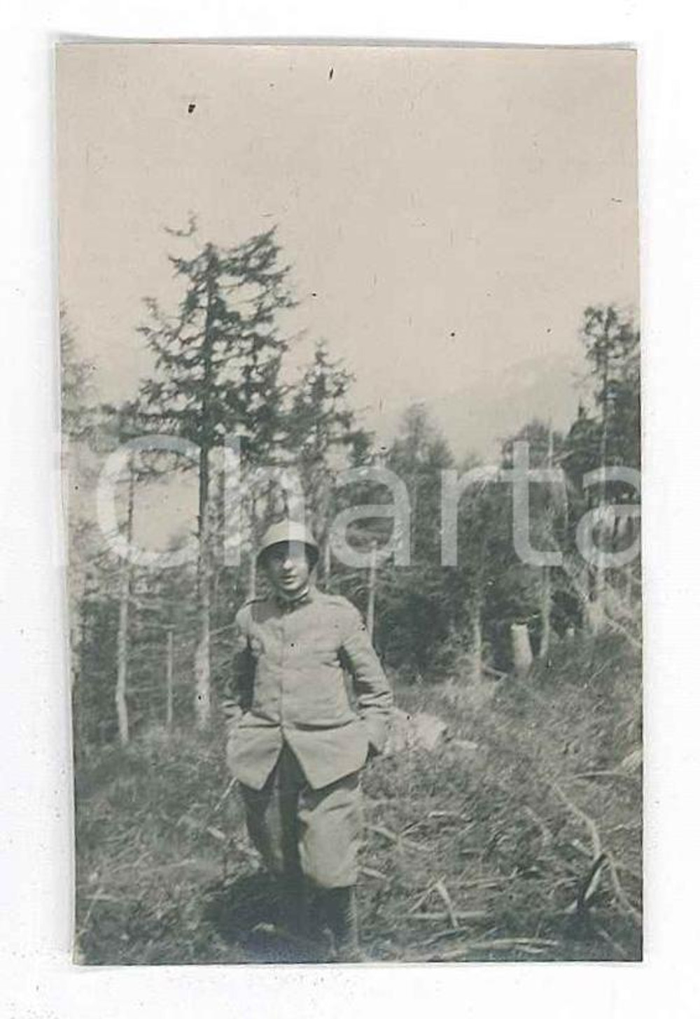 Fotografia d epoca originale 1918 WW1 ZONA DI GUERRA Ufficiale in montagna  Ritratto Foto 4x6 cm 1