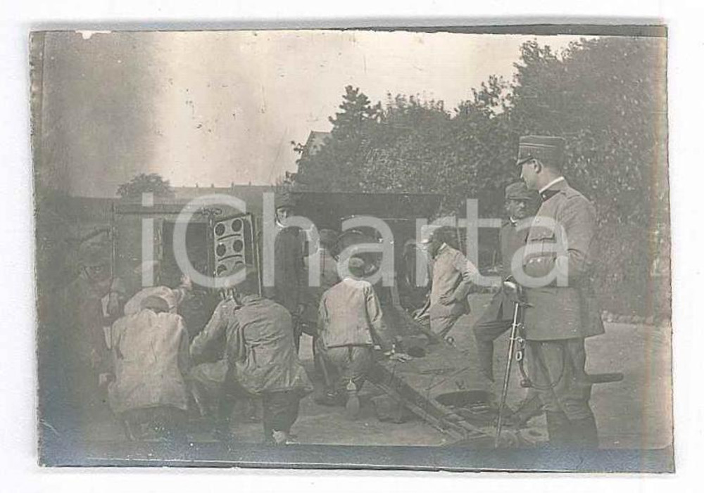 Fotografia d epoca originale 1918 WW1 ZONA DI GUERRA Ufficiali con postazione di tiro Foto 6x4 cm 1