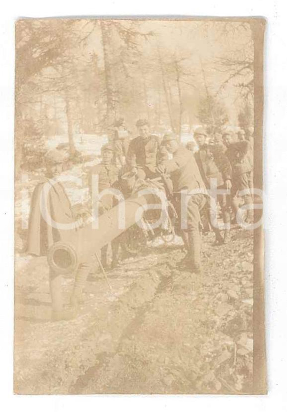 Fotografia d epoca originale Gennaio 1918 WW1 ZONA DI GUERRA Trasporto di un cannone Foto 4x6 cm 1