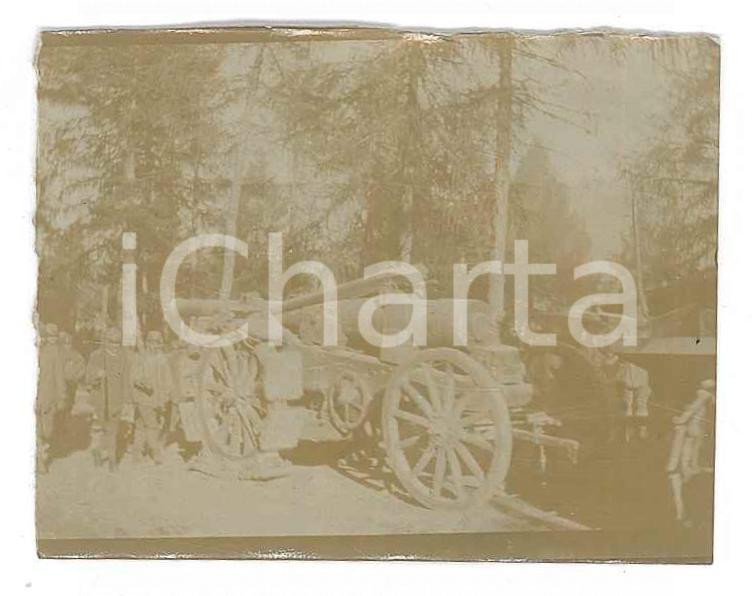 Fotografia d epoca originale 1918 WW1 ZONA DI GUERRA Trasporto di artiglieria in montagna Foto 6x4 cm 1