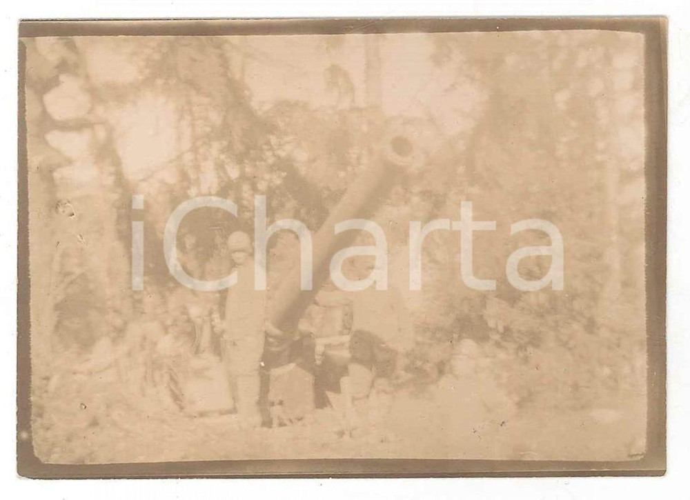 Fotografia d epoca originale Gennaio 1918 WW1 ZONA DI GUERRA Piazzamento di un cannone Foto 9x6 cm 1