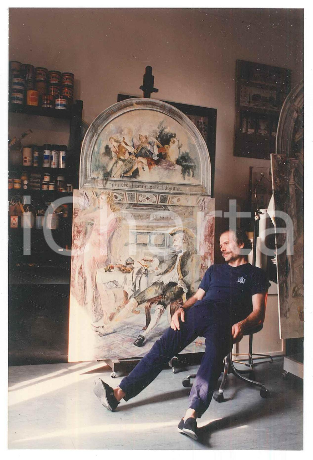 Fotografia d epoca originale 1990 ca ARTE Pittore Antonio D ATTELLIS con autoritratto 1 Foto 10x15 cm 1