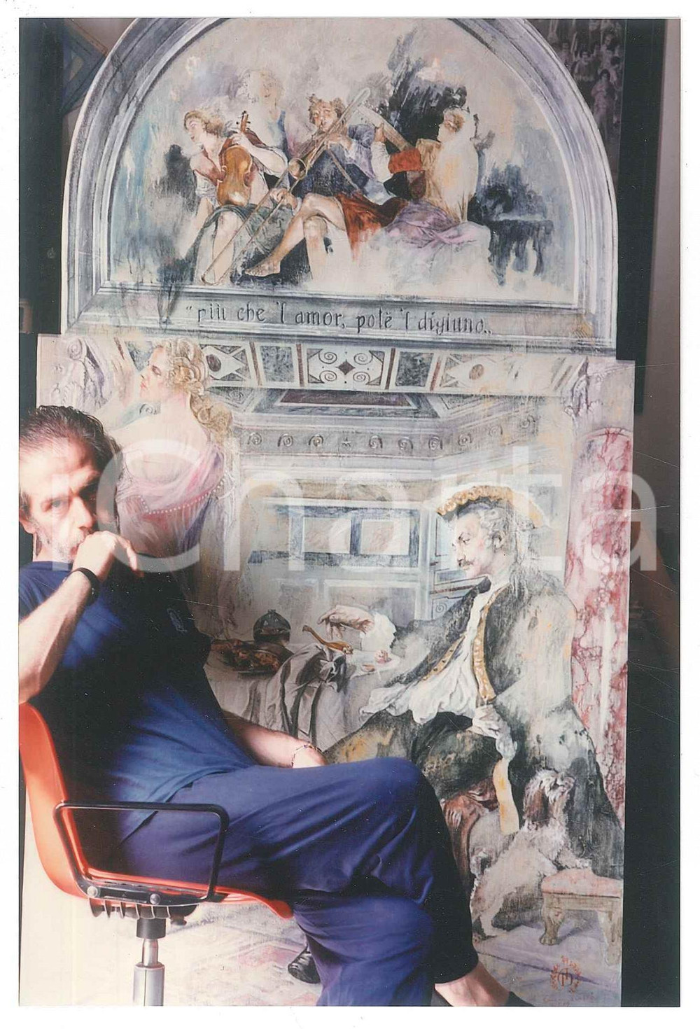 Fotografia d epoca originale 1990 ca ARTE Pittore Antonio D ATTELLIS con autoritratto 2 Foto 10x15 cm 1