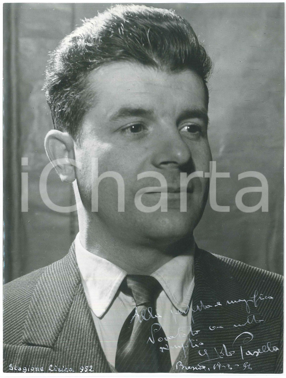 Autografo originale 1952 BRESCIA LIRICA  Basso Aldo PASELLO  Foto con autografo 18x24 cm 1