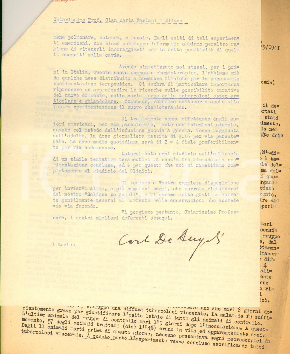 Autografo originale 1942 MILANO FARMACEUTICA Lettera Carlo DE ANGELI per nuovo prodotto AUTOGRAFO 1