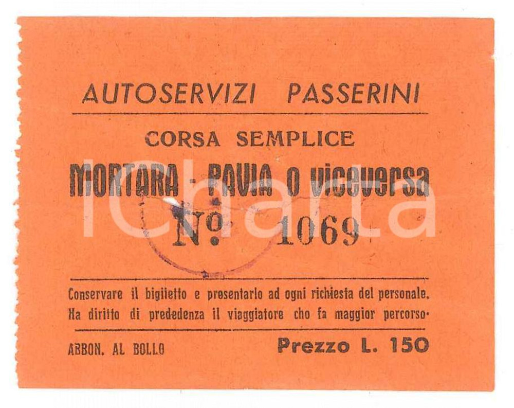 Oggetto da collezione cartaceo 1960 ca AUTOSERVIZI PASSERINI Biglietto tratta MORTARA  PAVIA o viceversa 6x5 1