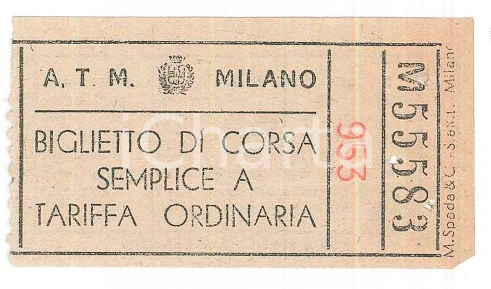 Oggetto da collezione cartaceo 1953 MILANO  ATM Biglietto corsa semplice TRAM 6x3 cm 1 1
