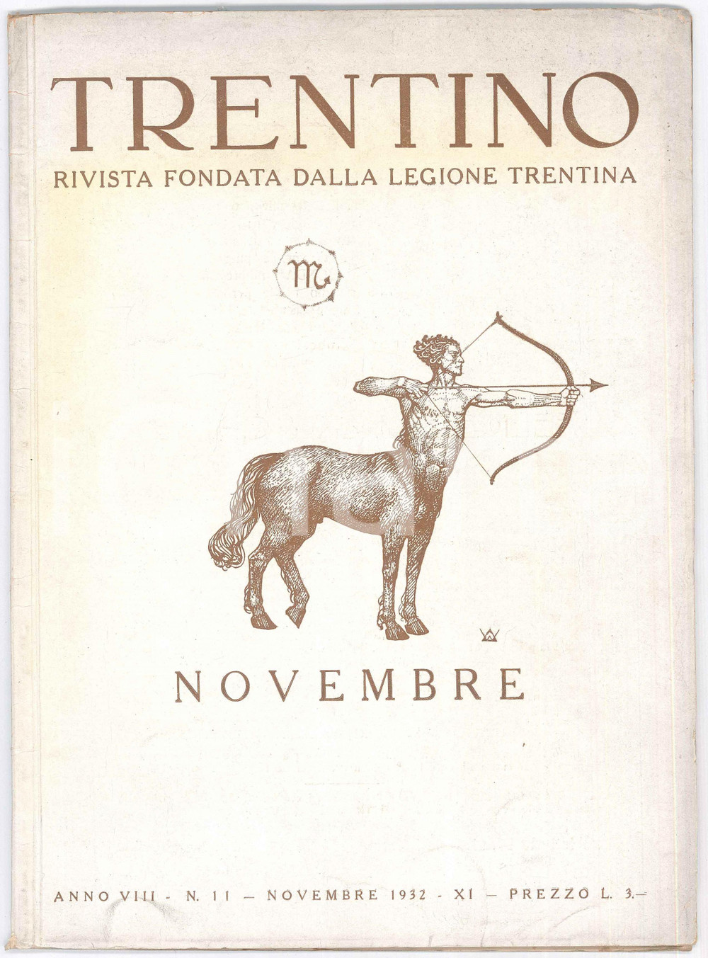 Giornale, rivista storica 1932 TRENTINO Ossario Caduti di Trento  Don Giovanni COSSERI  Rivista 1