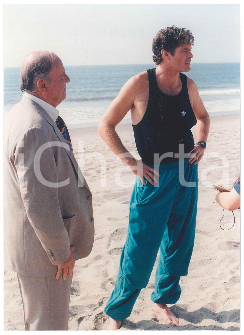 Fotografia d epoca originale 1995 ca BAYWATCH TV Series  David HASSELHOFF Dick VAN PATTEN sul set Foto 2 1