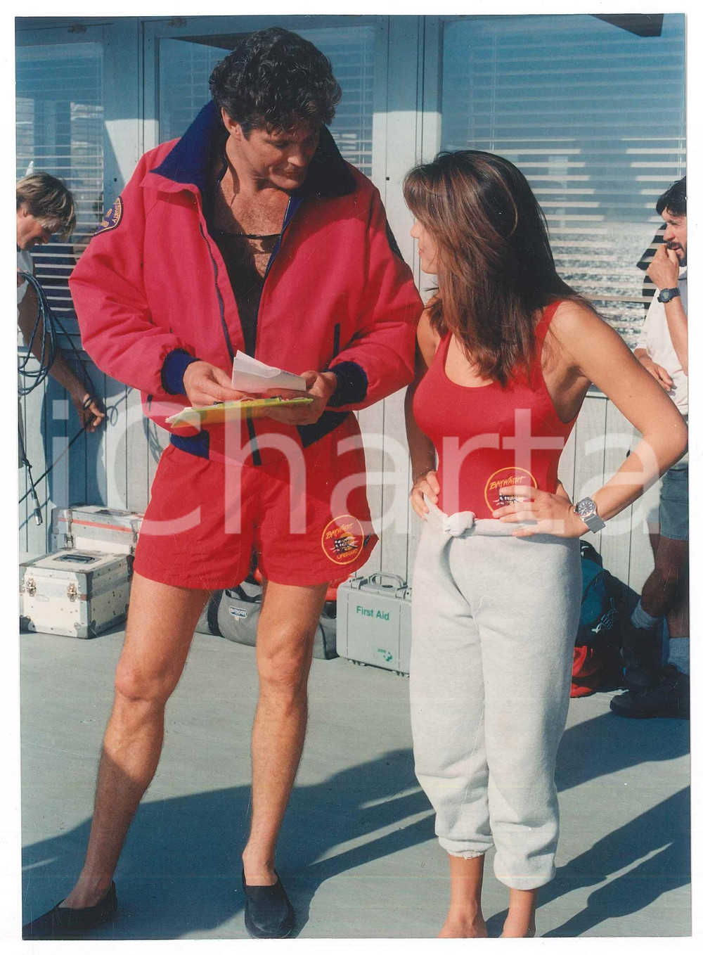 Fotografia d epoca originale 1995 ca USA BAYWATCH TV Series  David HASSELHOFF Alexandra PAUL sul set Foto 2 1