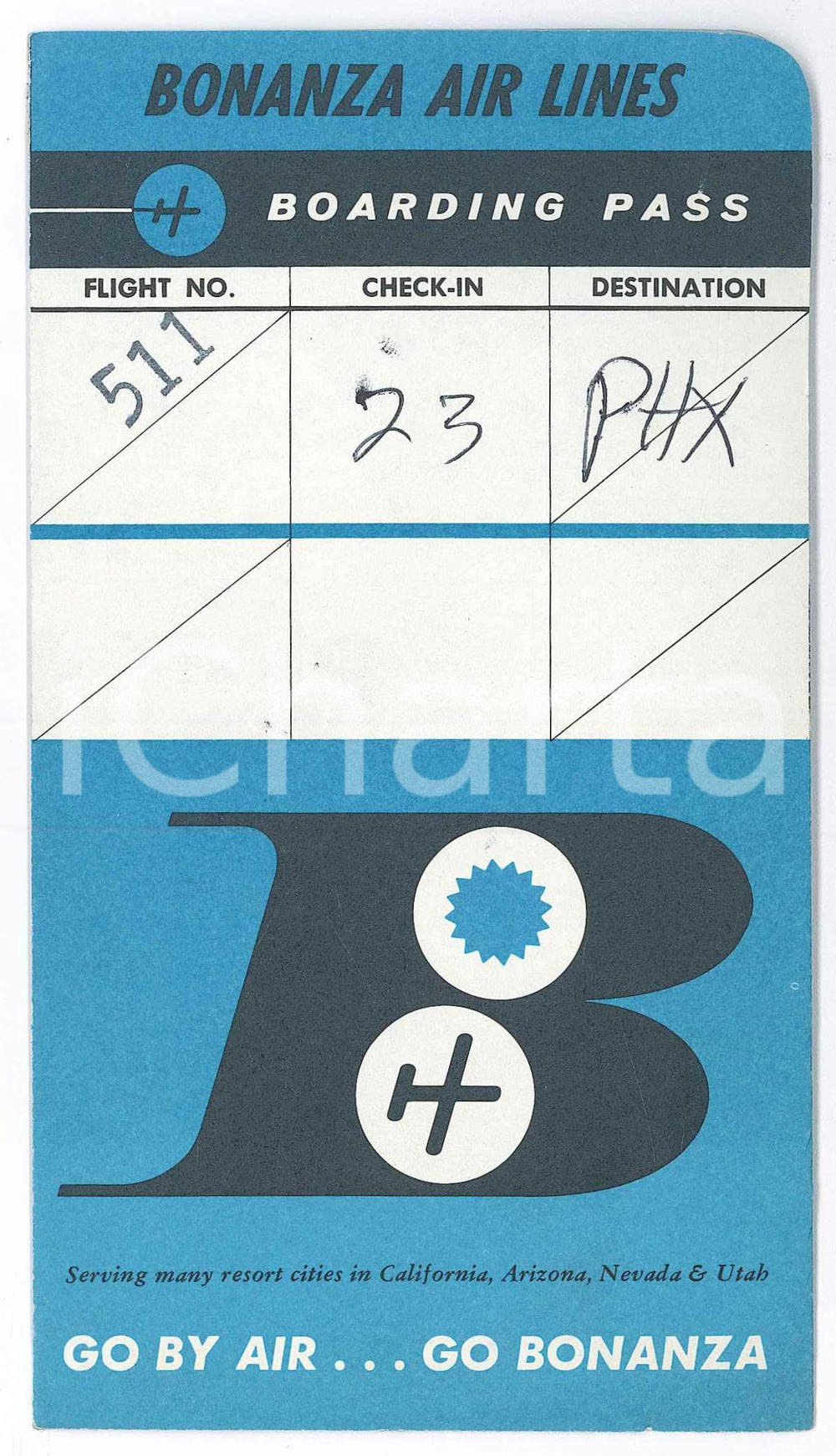 Materiale pubblicitario d’epoca 1964 BONANZA AIR LINES Biglietto SALT LAKEPHOENIX 10x17 cm 1