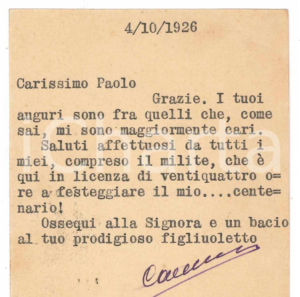 1926 VENEZIA Cartolina Francesco CARNELUTTI a un amico *Autografo