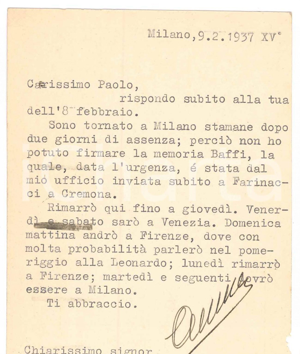 Autografo originale 1937 MILANO Cartolina Francesco CARNELUTTI  Memoria per Farinacci Autografo 1