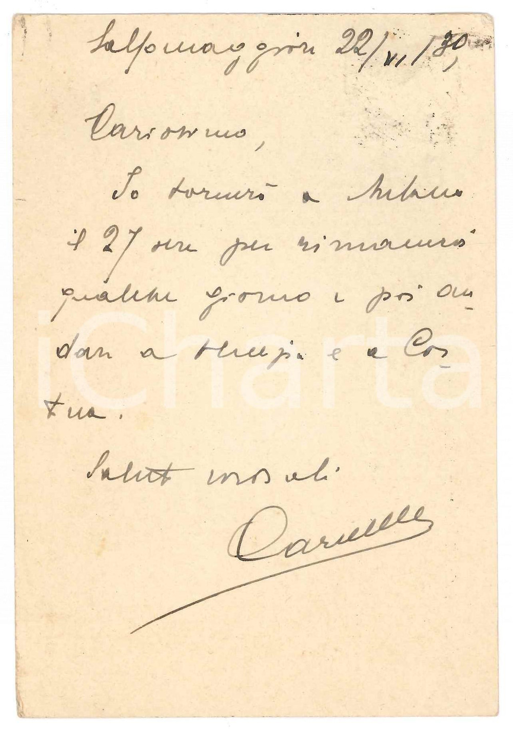 Autografo originale 1939 SALSOMAGGIORE TERME Cartolina Francesco CARNELUTTI in partenza Autografo 1