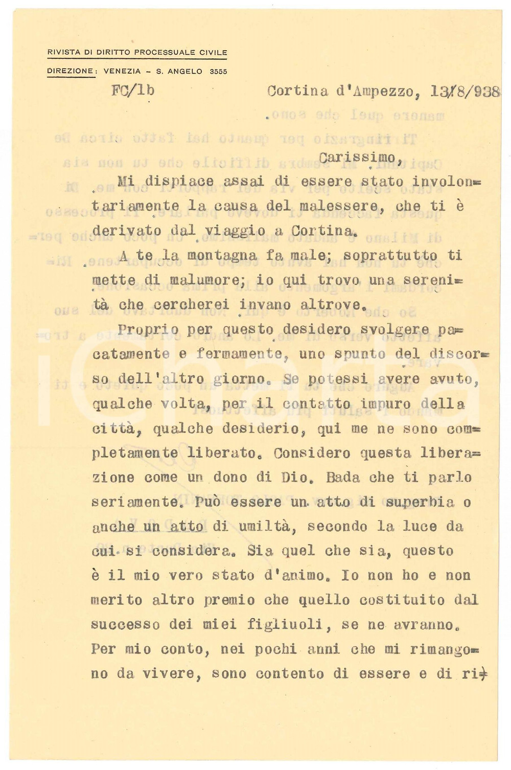 Autografo originale 1938 CORTINA D AMPEZZO Francesco CARNELUTTI libero dalla cittÃ  AUTOGRAFO 1
