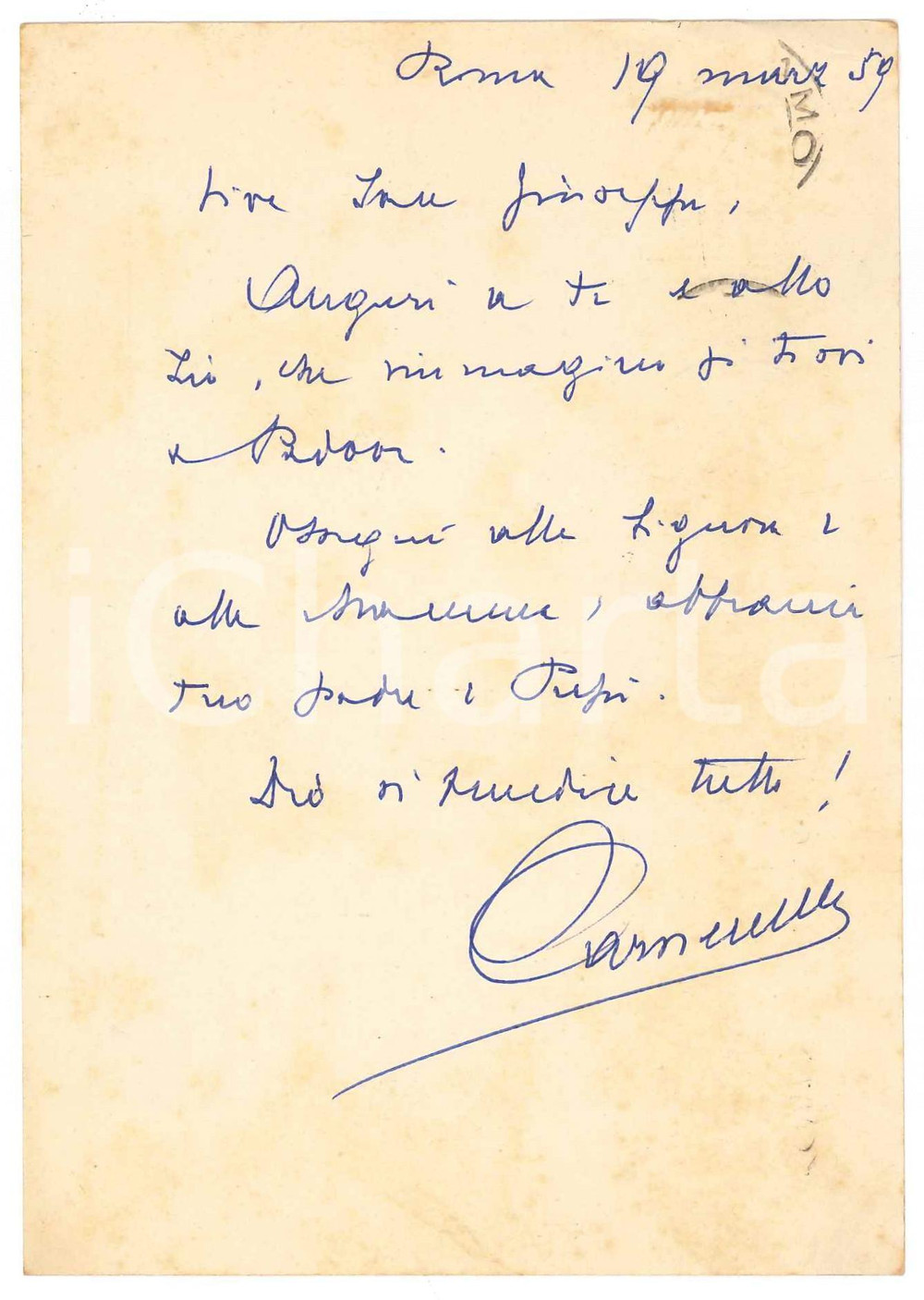 Autografo originale 1959 ROMA Cartolina Francesco CARNELUTTI per auguri a un amico Autografo 1