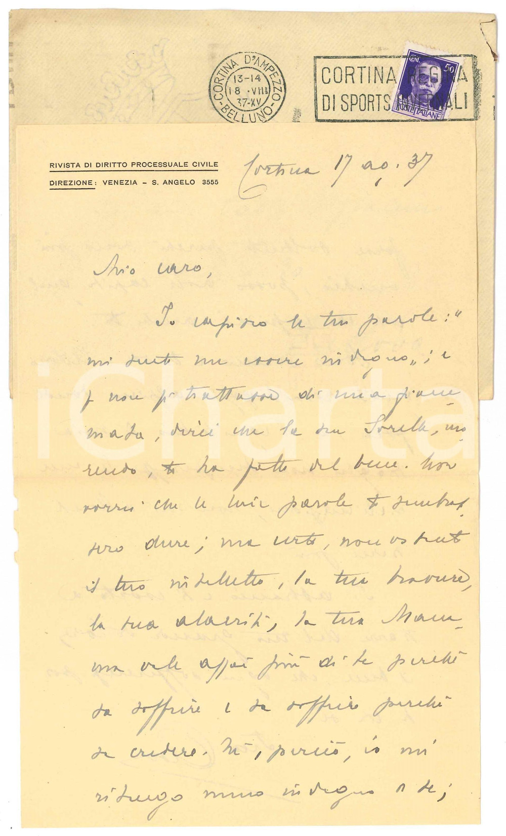 Autografo originale 1937 CORTINA D AMPEZZO Francesco CARNELUTTI in un romitaggio alpino AUTOGRAFO 1