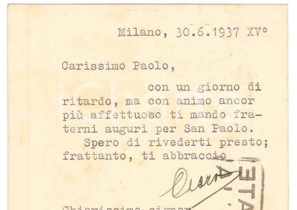 Autografo originale 1937 MILANO Cartolina Francesco CARNELUTTI per auguri AUTOGRAFO 1