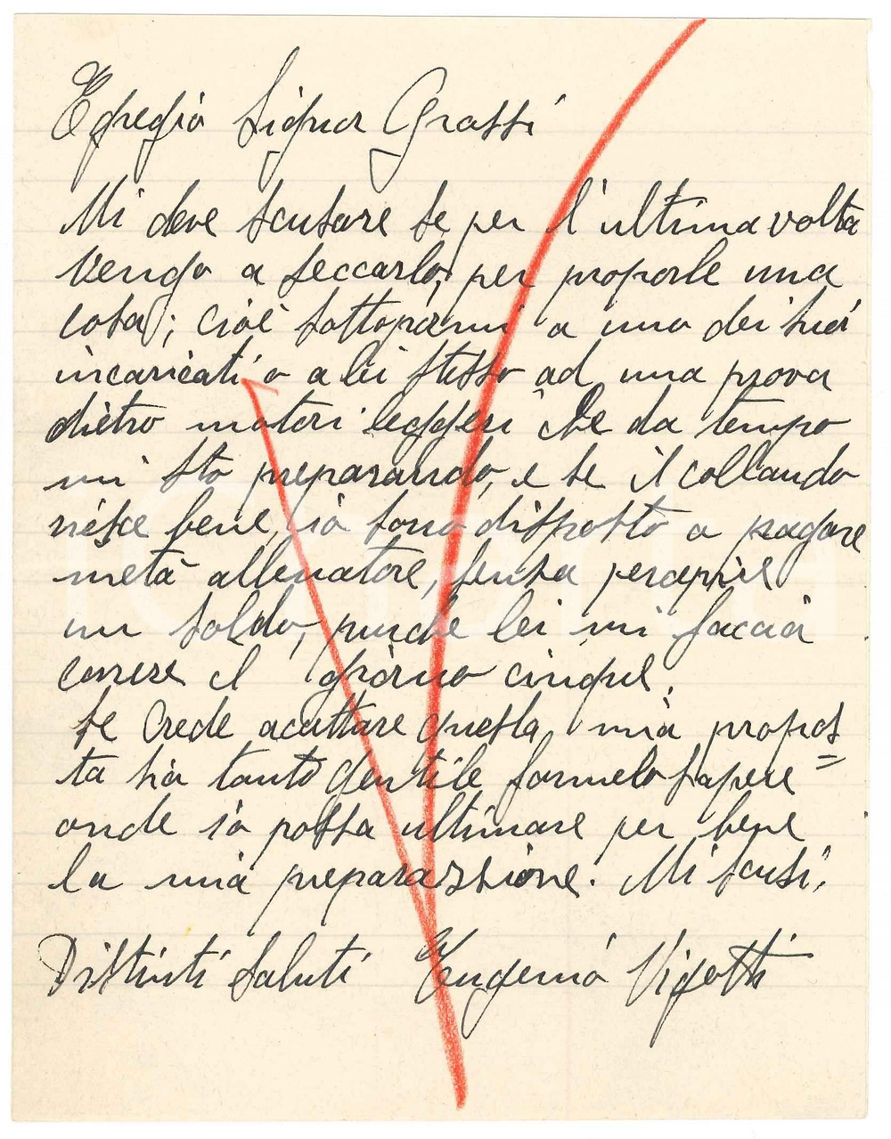 Autografo originale 1940 ca CICLISMO Eugenio VIGOTTI supplica per correre con motori  AUTOGRAFO 1