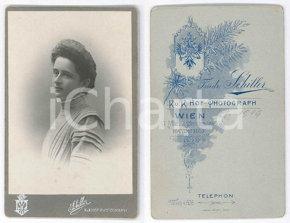 Fotografia d epoca originale 1910 ca WIEN Portrait of a woman  Photo Friedrick SCHILLER  CDV 1