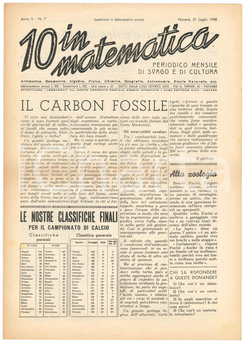 Giornale, rivista storica 1948 NOVARA Rivista 10 IN MATEMATICA Anno II n. 7 Silvio MARCHESE Spettroscopio 1