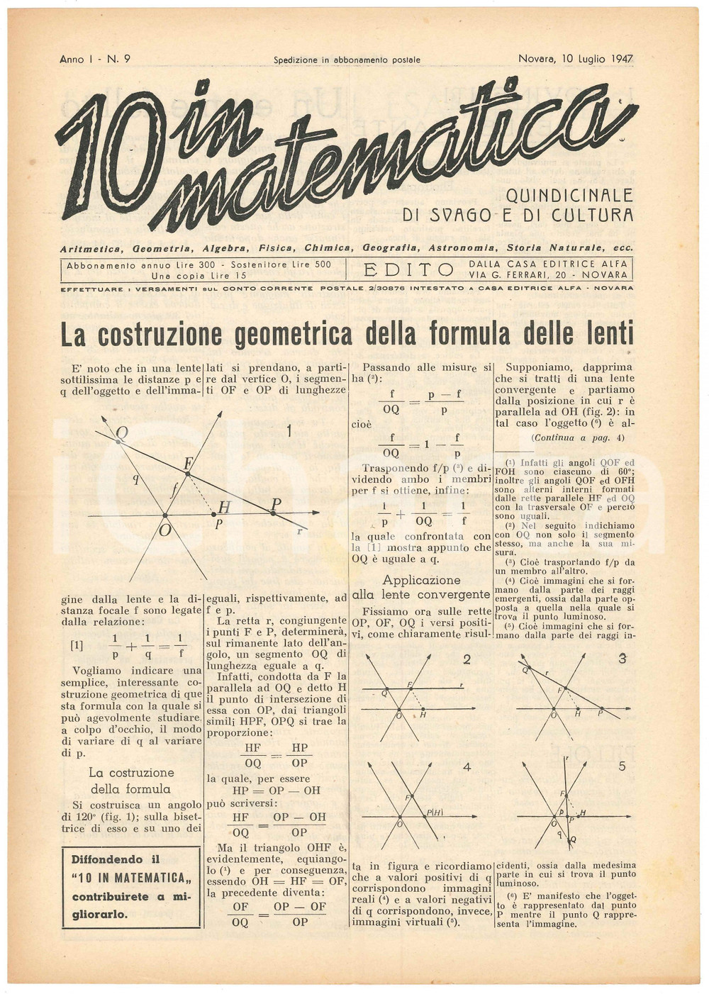 Giornale, rivista storica 1947 NOVARA Rivista 10 IN MATEMATICA Anno I n.9 Anna Maria PIEROTTI Eliotropismi 1