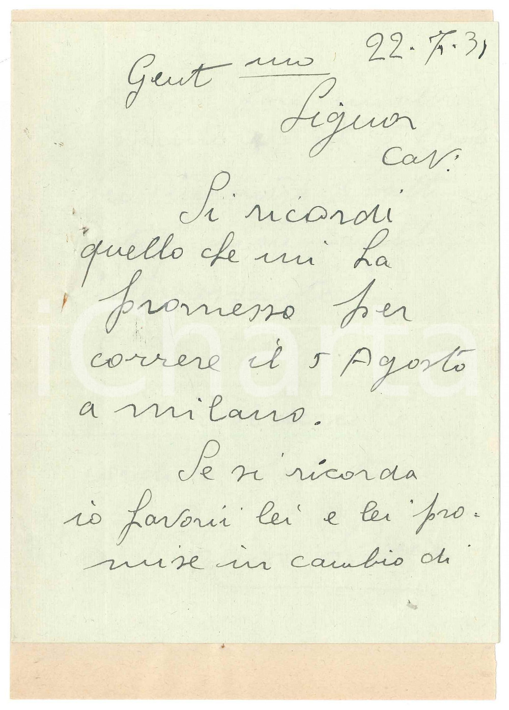 Autografo originale 1938 CICLISMO BOLOGNA Lettera Bruno LOATTI per ottenere una gara  AUTOGRAFO 1