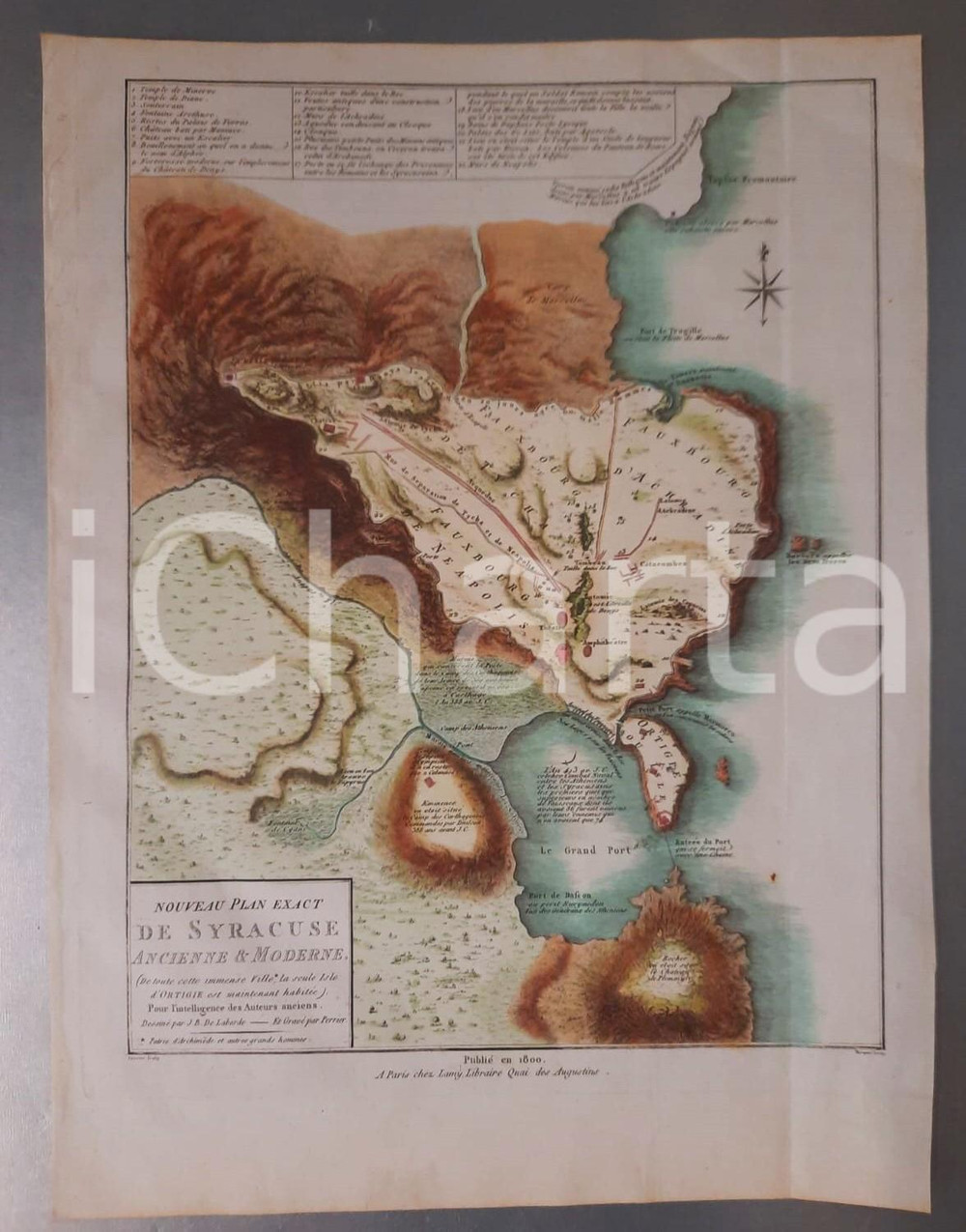 Stampa, bozzetto originale 1800 SYRACUSE Ancienne et moderne Tavola RARA colorata a mano LABORDE/ PERRIER 1