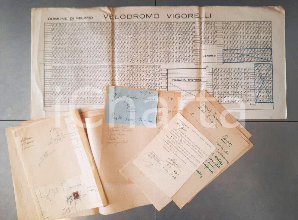 Documento originale, autentico 1938 CICLISMO COMO Fascicolo per organizzazione gara Alfredo TARONI  Spese 1