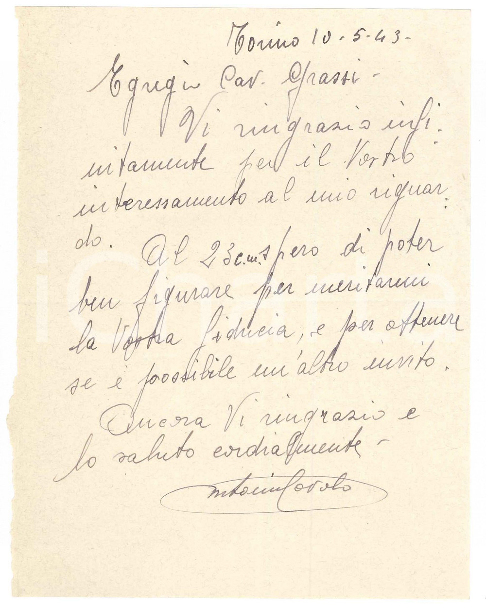 Autografo originale 1943 CICLISMO TORINO Antonio COVOLO si propone per una gara AUTOGRAFO 1