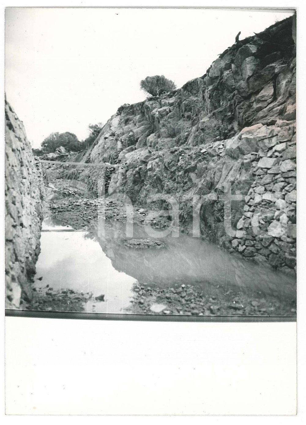 Fotografia d epoca originale 1965 ca SARDEGNA GALLURA PADULE Valle  Muratura canale  Cantiere Foto 1