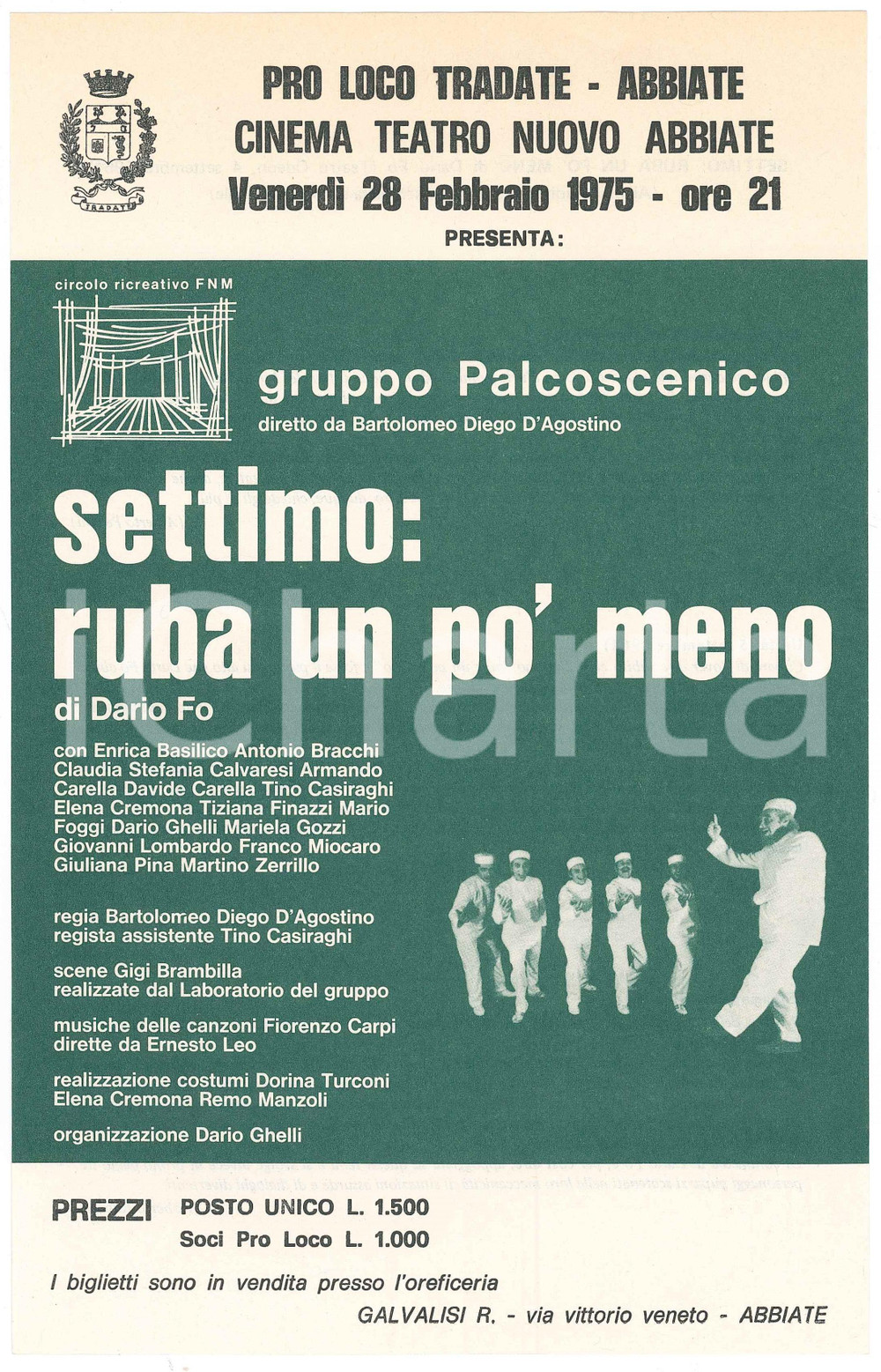 Materiale pubblicitario d’epoca 1975 ABBIATE Cinema Teatro Nuovo GRUPPO PALCOSCENICO Settimo: ruba un po  meno 1