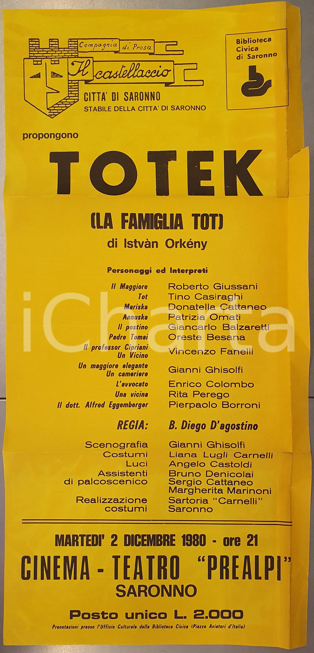 Materiale pubblicitario d’epoca 1980 SARONNO CinemaTeatro PREALPI Compagnia IL CASTELLACCIO Totek Locandina 1