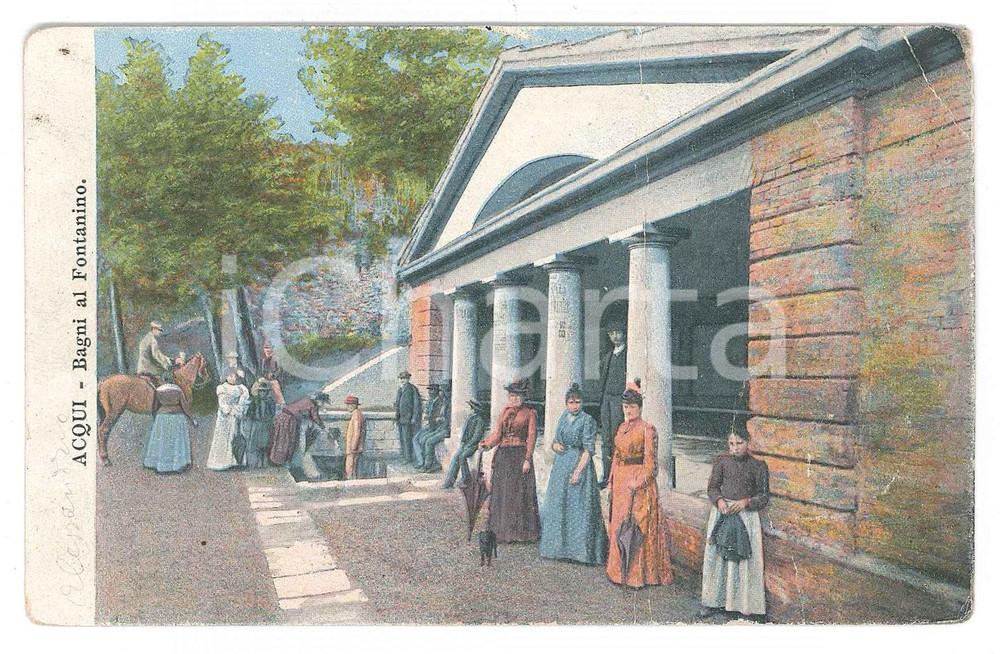 Cartolina originale da collezione 1900 ca ACQUI TERME AL Bagni al Fontanino Cartolina ANIMATA DANNEGGIATA 1