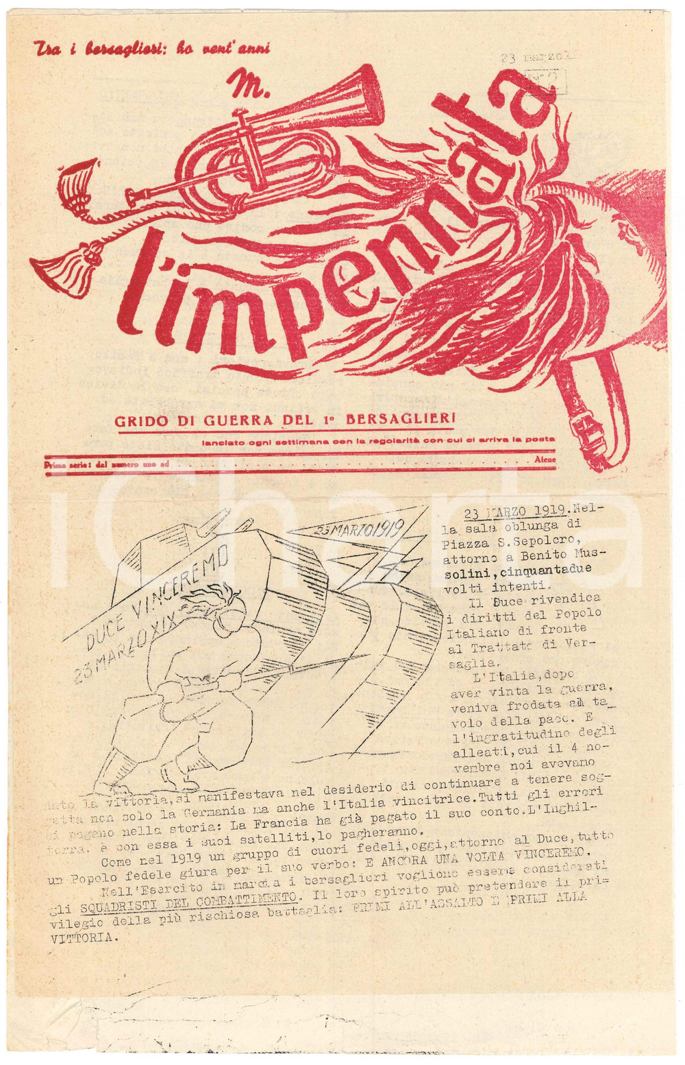 Giornale, rivista storica 1941 L IMPENNATA Mussolini e i diritti dell Italia Giornale I Regg. Bersaglieri 1