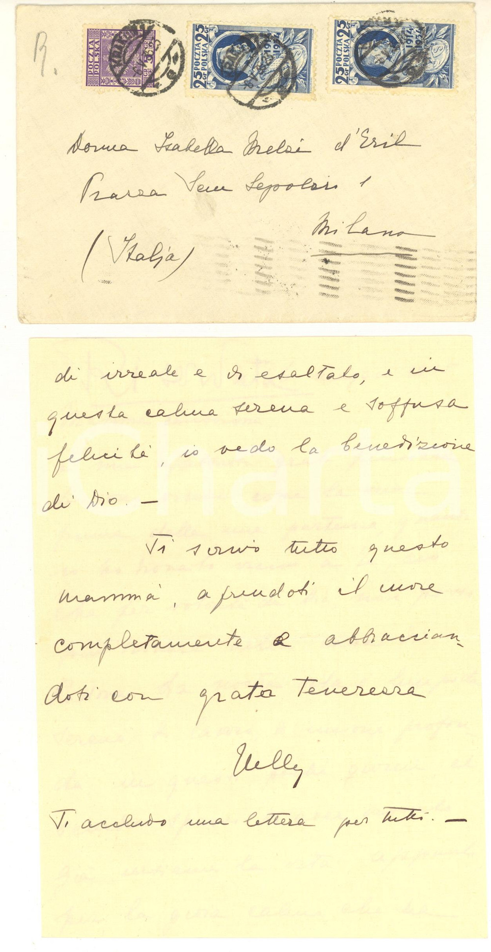 Autografo originale 1935 CRACOVIA Nelly NUCCI dopo le nozze con Francesco MELZI D ERIL Autografo 1