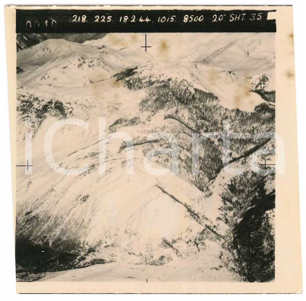 Fotografia d epoca originale Febbraio 1944 WW2 ITALIA  ALPI  Fotografia AEREA militare 14x14 cm 17 1