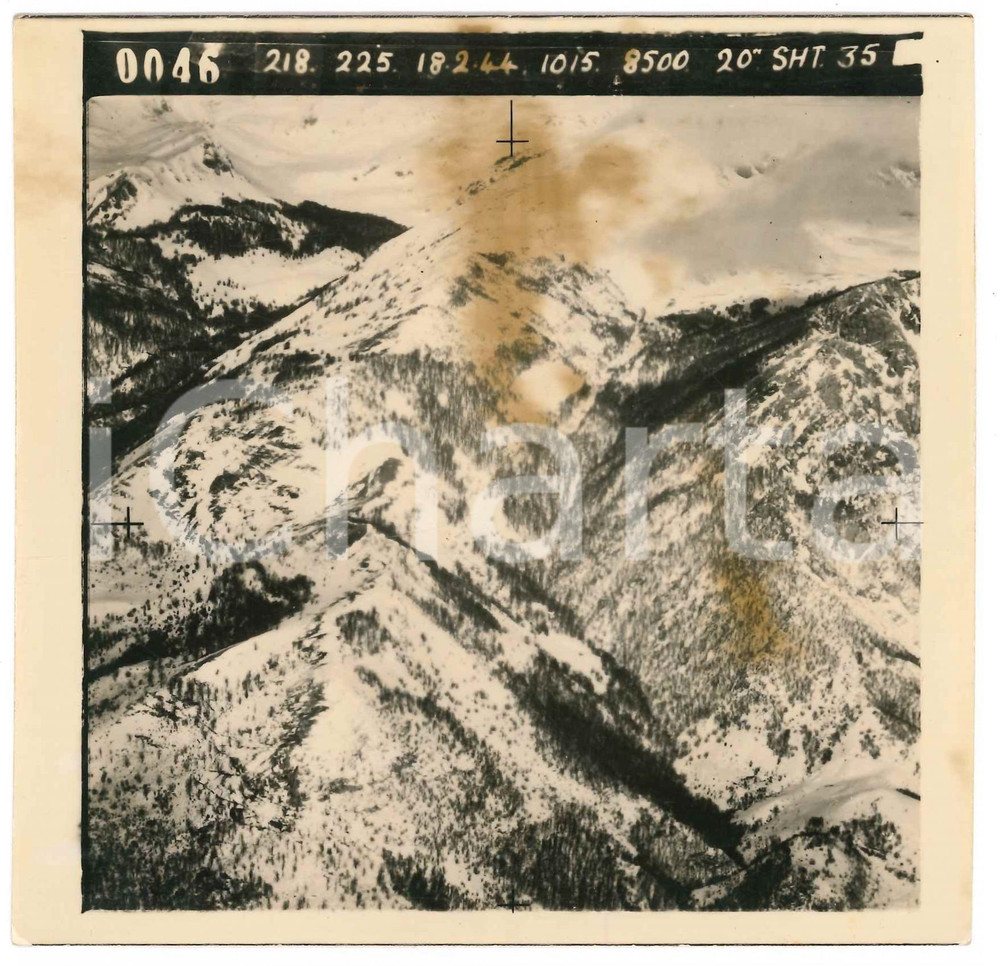 Fotografia d epoca originale Febbraio 1944 WW2 ITALIA  ALPI  Fotografia AEREA militare 14x14 cm 12 1
