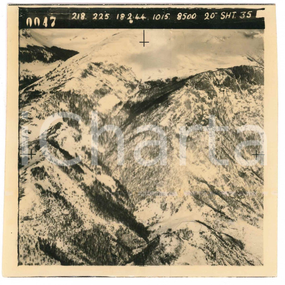Fotografia d epoca originale Febbraio 1944 WW2 ITALIA  ALPI  Fotografia AEREA militare 14x14 cm 11 1